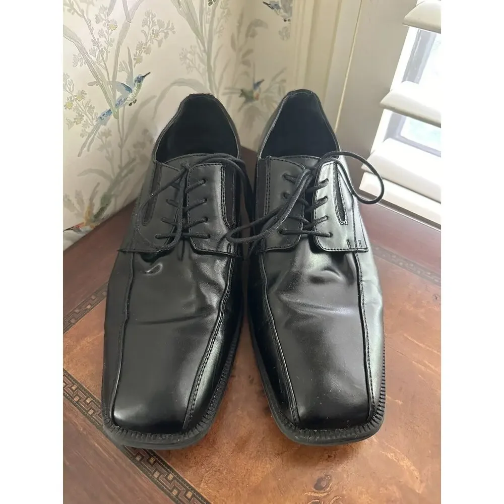 Alfani Black Faux Leather Tie Up Oxford Dress Shoes Sz 10.5 M